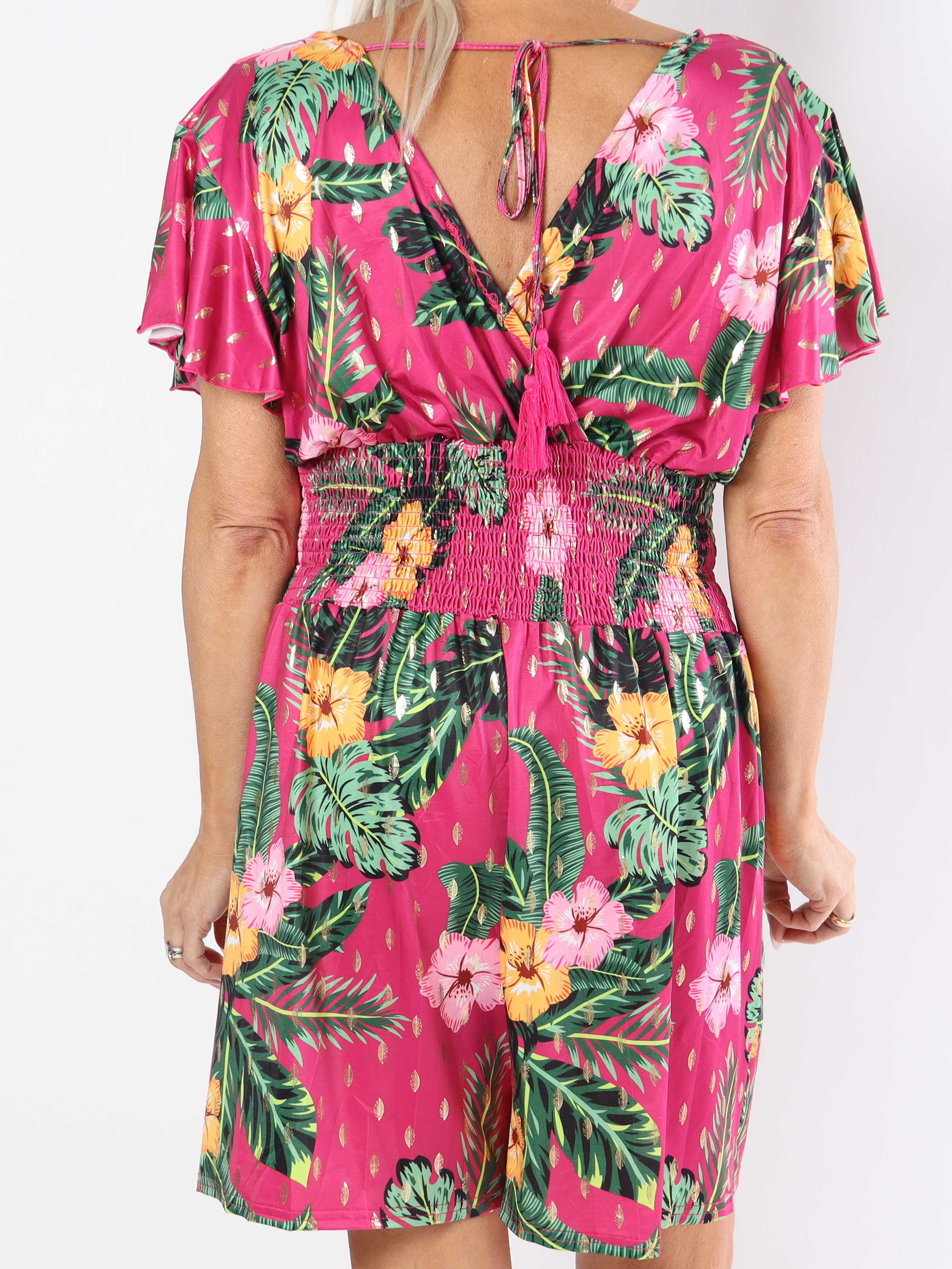 Pams Flower Playsuit - Elastisk plus size playsuit med lommer